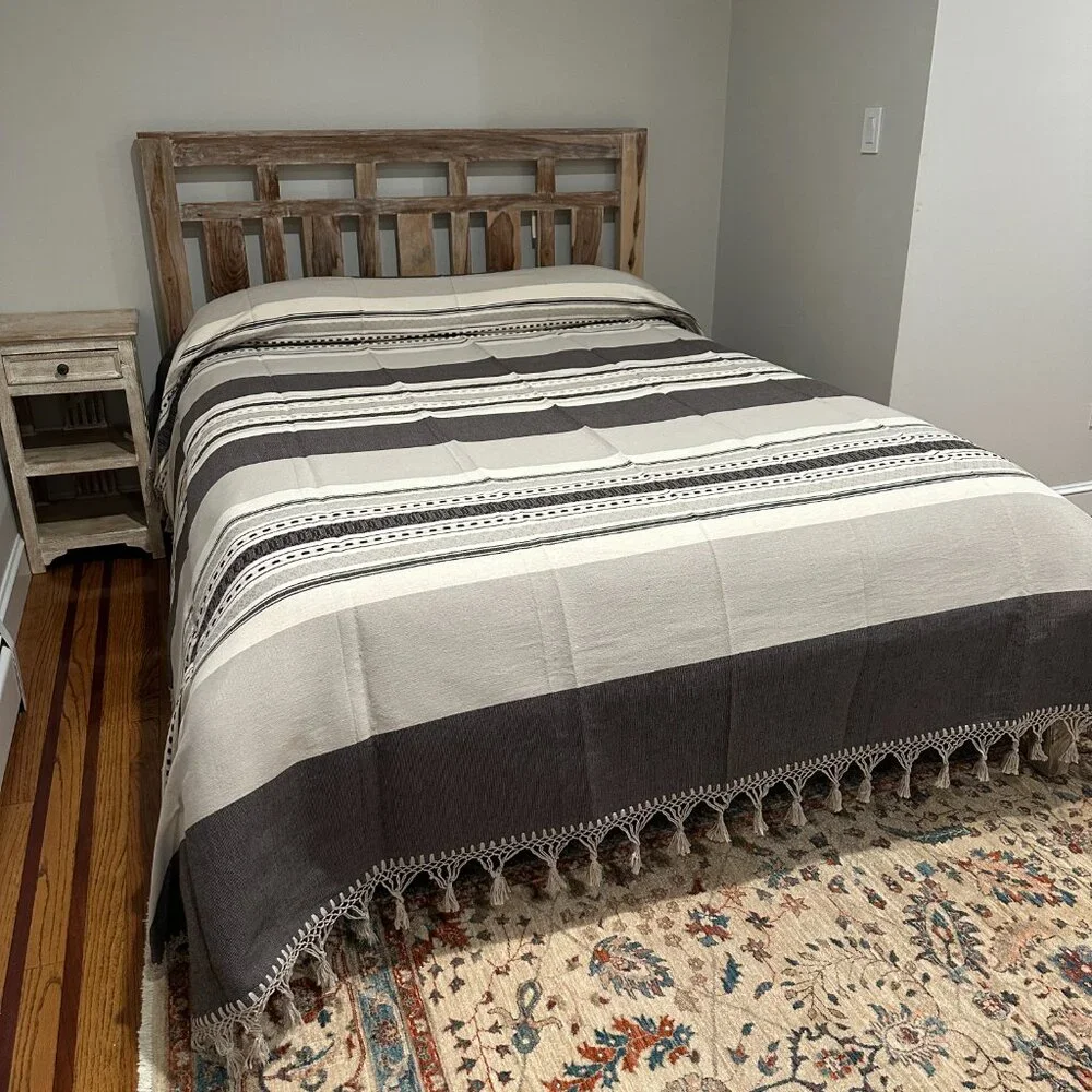 Queen Size Cotton Bedspread/Quilt. From Oaxaca Mex. Hand loom, Bed covers,